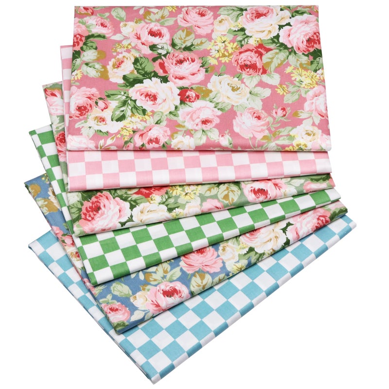 Hanjunzhao 6Pcs Vintage Rose Floral Gingham Fat Quarter Fabric 18x22 Inch 100 Soft Cotton Precut Quilting Fabric for Sewing Patchwork DIY Crafts Home Decor - Image 3