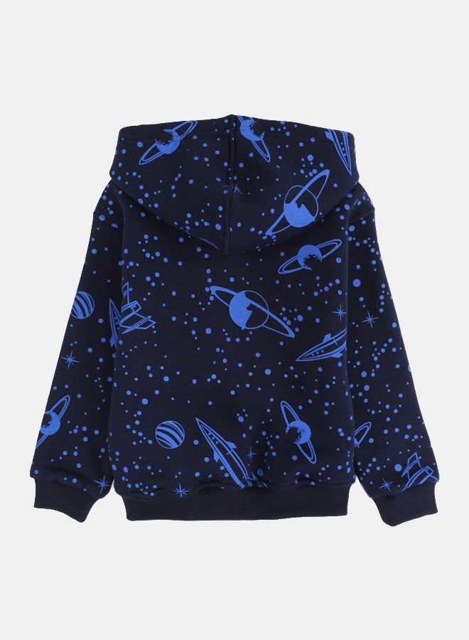 Boys Cotton Hoodie – Navy with Space Adventure Embroidery - Image 2
