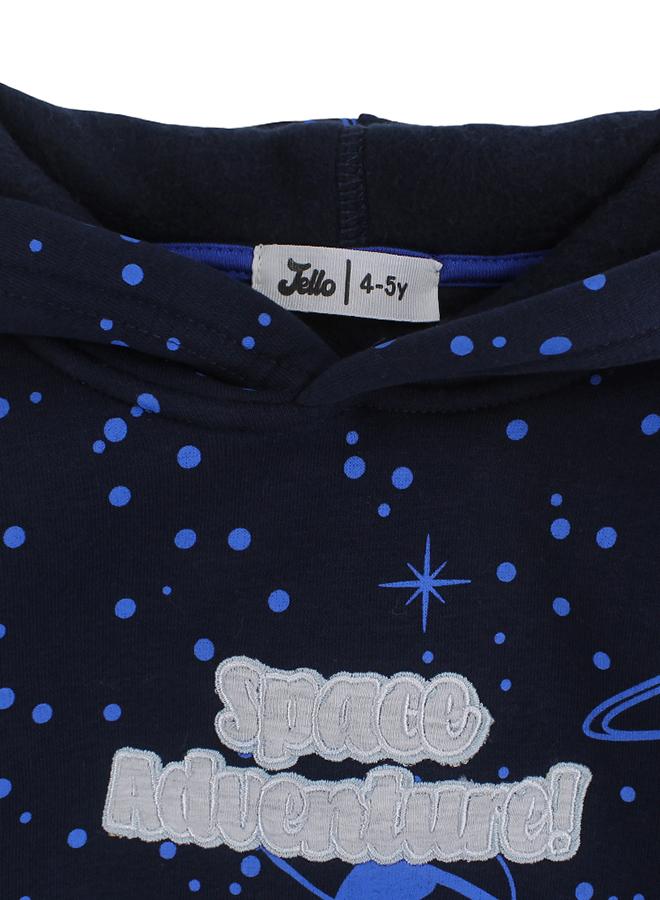 Boys Cotton Hoodie – Navy with Space Adventure Embroidery - Image 3