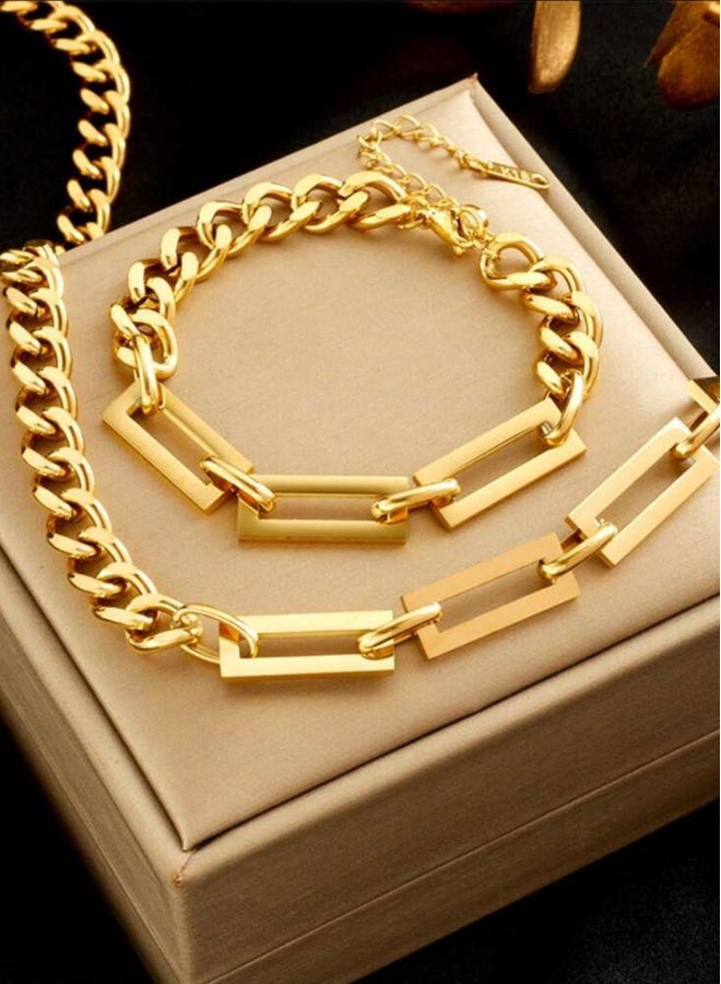 Women's Elegant Gold Stainless Steel Necklace  Bracelet Jewellery Set  - Image 1