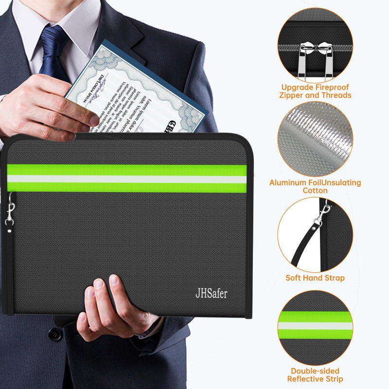 JHSafer 6400â„‰ Fireproof Document Bag,15â€ X 11â€ Water-Resistant Fireproof Money Bag with Zipper,12 Layers Insulated Fireproof Safe Bag with Reflective Strip for Documents,Passports,Cash,Valuables - Image 5