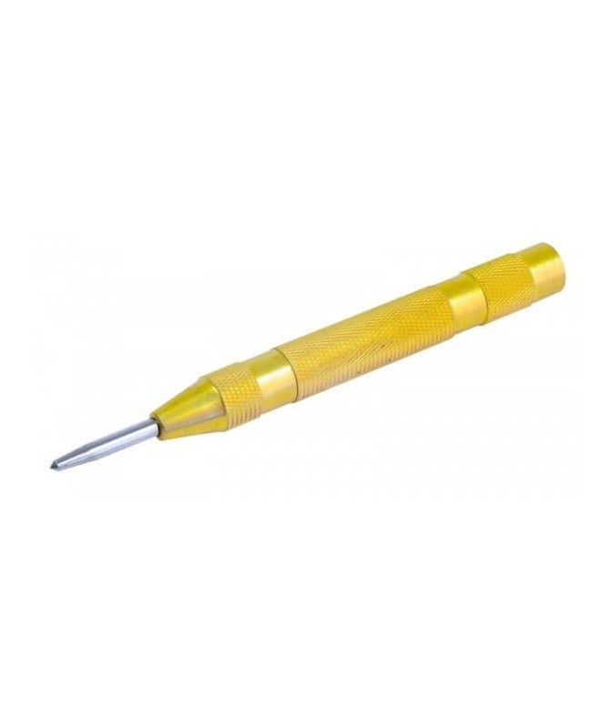 Rolson 26289 Automatic Centre Punch - 125mm Knurled Brass Body with Hardened Steel Tip for Instant Marking