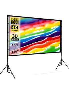 CityRiya-Long Projector Screen and Stand, 120 inch Portable Projector Screen with Stand, Indoor Outdoor Projection Screen, 16:9 4K HD Wrinkle-Free Movie Screen with Carry Bag for Home Movie Theater  - Image 1