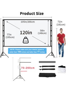 CityRiya-Long Projector Screen and Stand, 120 inch Portable Projector Screen with Stand, Indoor Outdoor Projection Screen, 16:9 4K HD Wrinkle-Free Movie Screen with Carry Bag for Home Movie Theater  - Image 2