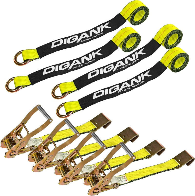 Digank Car Tie Down Straps for Trailers - 4PK Lasso Style with Flat Hooks and 2'' x 96'' Webbing - Image 2