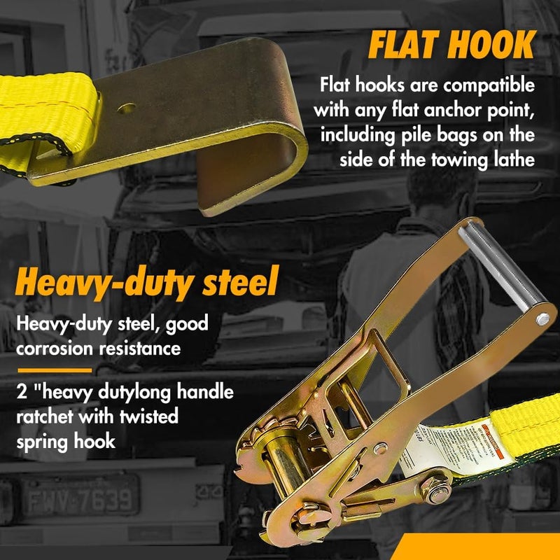 Digank Car Tie Down Straps for Trailers - 4PK Lasso Style with Flat Hooks and 2'' x 96'' Webbing - Image 5