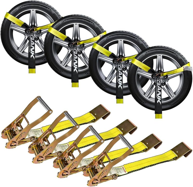 Digank Car Tie Down Straps for Trailers - 4PK Lasso Style with Flat Hooks and 2'' x 96'' Webbing - Image 1