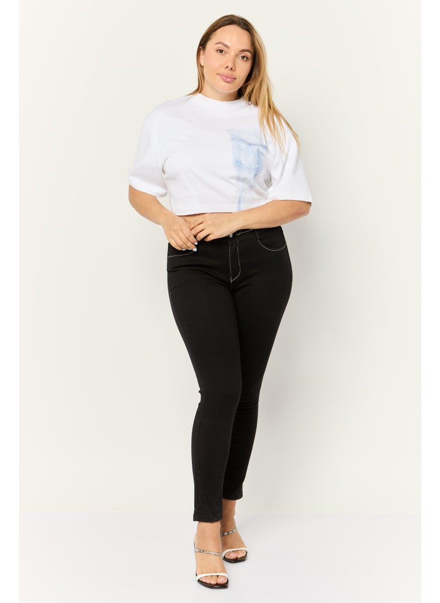ESPRIT Women Crew Neck Short Sleeve Graphic Print Crop Top, White  - Image 4