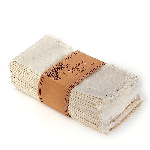ACCENTHOME Natural Cotton Linen Napkin Set of 12 18x18 inch Dinner Napkins - Washable Soft Premium Hotel Quality Reusable Hemmed Edges Napkins Perfect Table Linens for Family Dinners, Weddings - Image 1