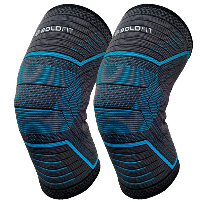 BOLDFIT Neoprene Knee Support For Men Knee Sleeves Braces Pair For Sports, Workout, Pain Relief, Knee Cap Compression Support, Exercise, Running, Cycling,- 1 Pair (Medium, Bluelinear) - Image 1