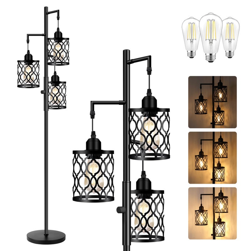 ROTTOGOON Dimmable Farmhouse Floor Lamp, Industrial Floor Lamp for Living Room with 3 X 6W LED Bulbs, 3 Light Rustic Standing Tall Lamp for Bedroom, Office, 68" - Image 1