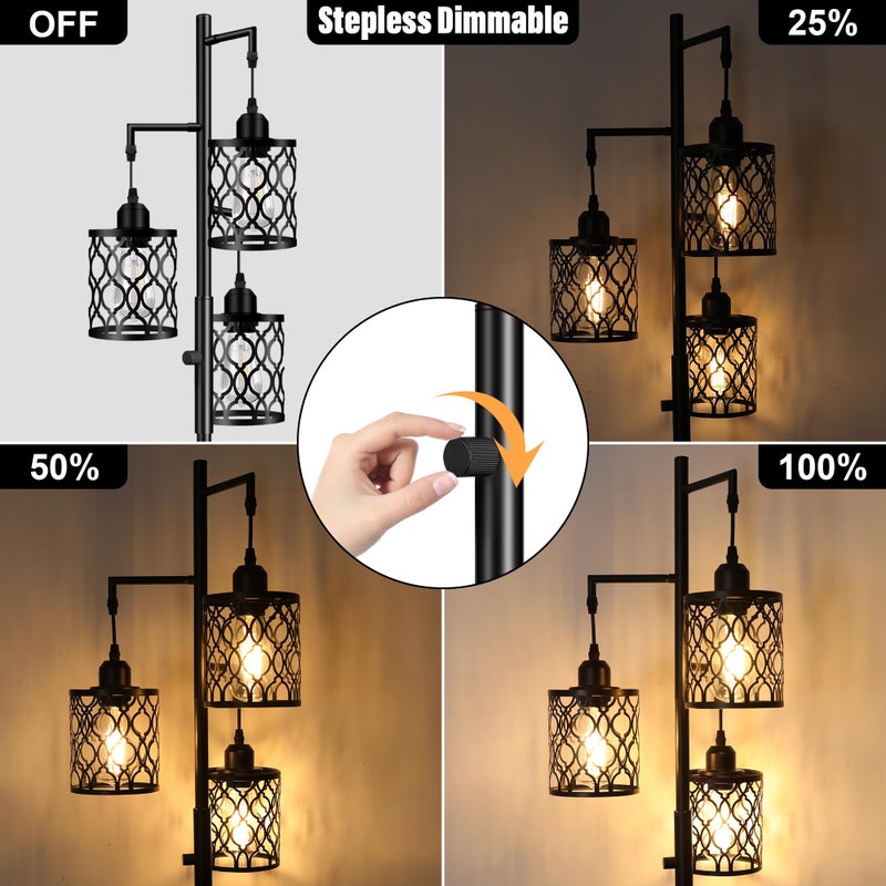 ROTTOGOON Dimmable Farmhouse Floor Lamp, Industrial Floor Lamp for Living Room with 3 X 6W LED Bulbs, 3 Light Rustic Standing Tall Lamp for Bedroom, Office, 68" - Image 2