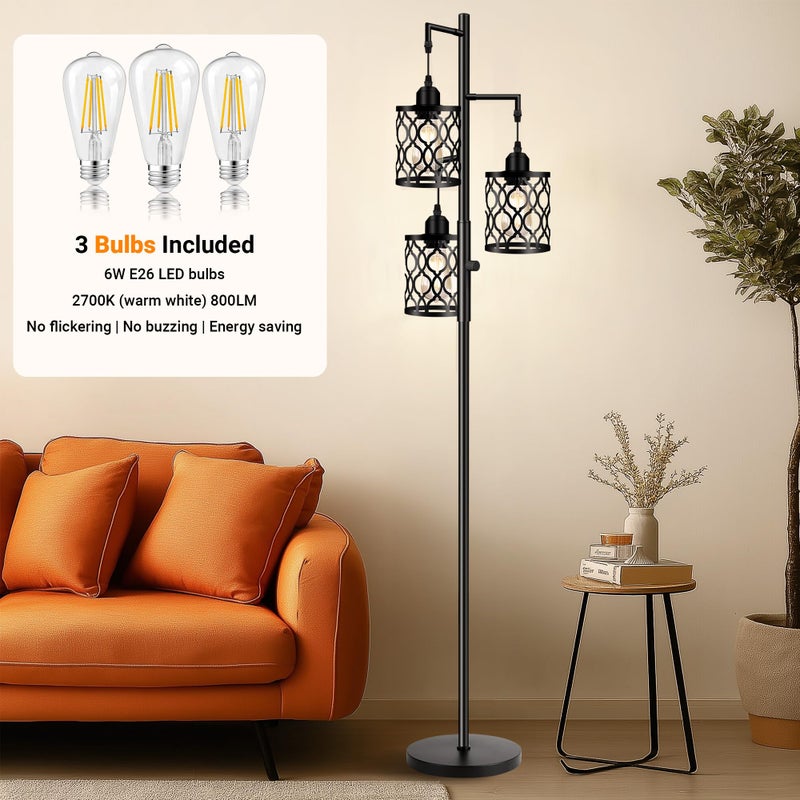 ROTTOGOON Dimmable Farmhouse Floor Lamp, Industrial Floor Lamp for Living Room with 3 X 6W LED Bulbs, 3 Light Rustic Standing Tall Lamp for Bedroom, Office, 68" - Image 3