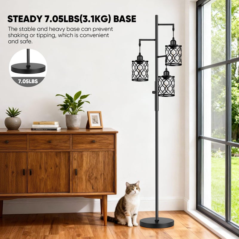 ROTTOGOON Dimmable Farmhouse Floor Lamp, Industrial Floor Lamp for Living Room with 3 X 6W LED Bulbs, 3 Light Rustic Standing Tall Lamp for Bedroom, Office, 68" - Image 5