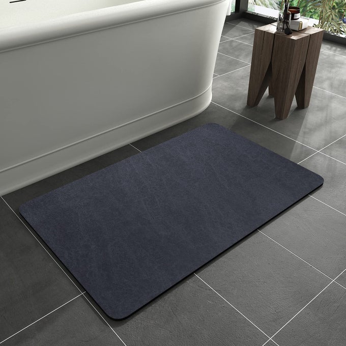 BATH MAT RUGRUBBER BACKING NON SLIP QUICK DRY ABSORBENT THIN BATHROOM RUGS FIT UNDER DOORFAUX SUEDE SURFACE BATHROOM FLOOR MATSSHOWER RUG FOR IN FRONT OF BATHTUB SHOWER NAVY 20X32