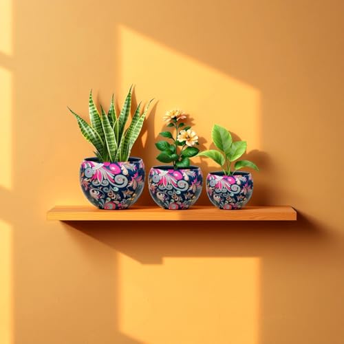 LAQA Designer Metal Indoor Planter Pot Small Sizes Folk Design Set of 3 Pieces - Image 2