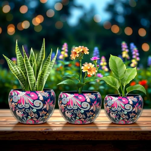 LAQA Designer Metal Indoor Planter Pot Small Sizes Folk Design Set of 3 Pieces - Image 4