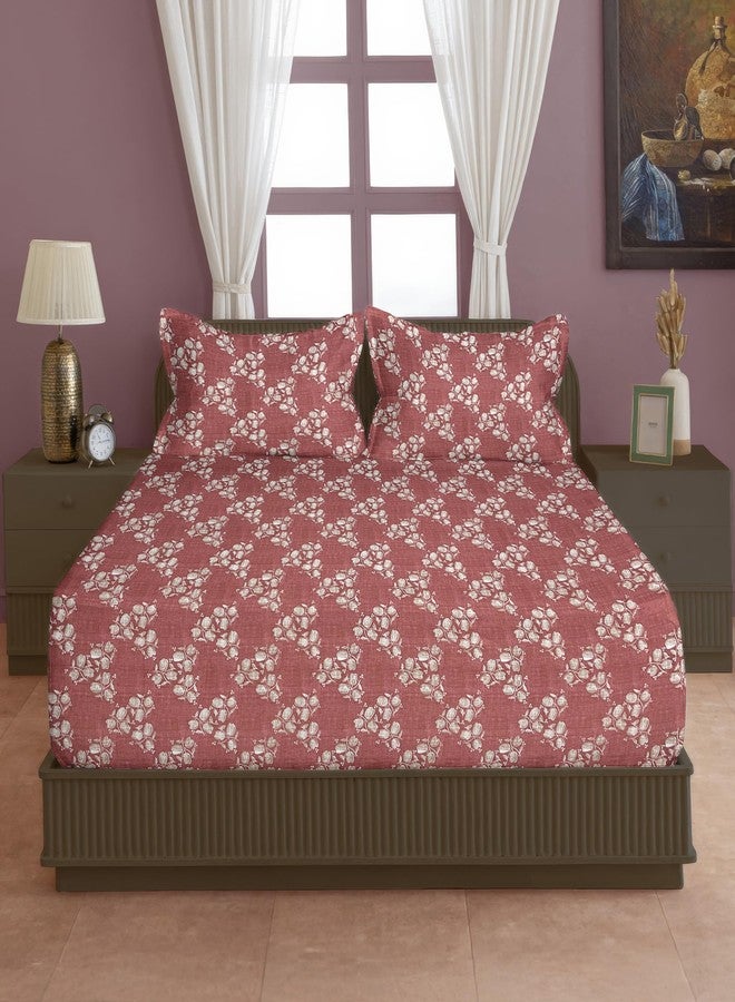 Swayam Microfiber Double Bedsheet with 2 Pillow Covers | Size 90 x 100 inch | 160 TC | Floral Design | Soft Breathable Bed Sheet | Comfortable & Durable for Bedroom - Red - Image 2