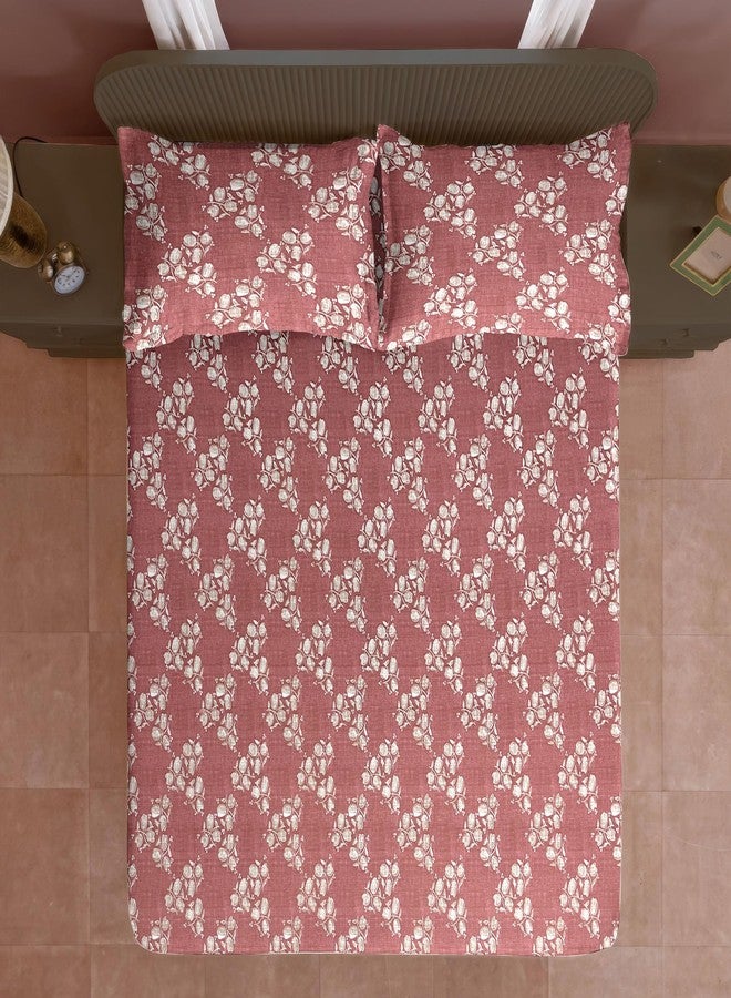 Swayam Microfiber Double Bedsheet with 2 Pillow Covers | Size 90 x 100 inch | 160 TC | Floral Design | Soft Breathable Bed Sheet | Comfortable & Durable for Bedroom - Red - Image 1