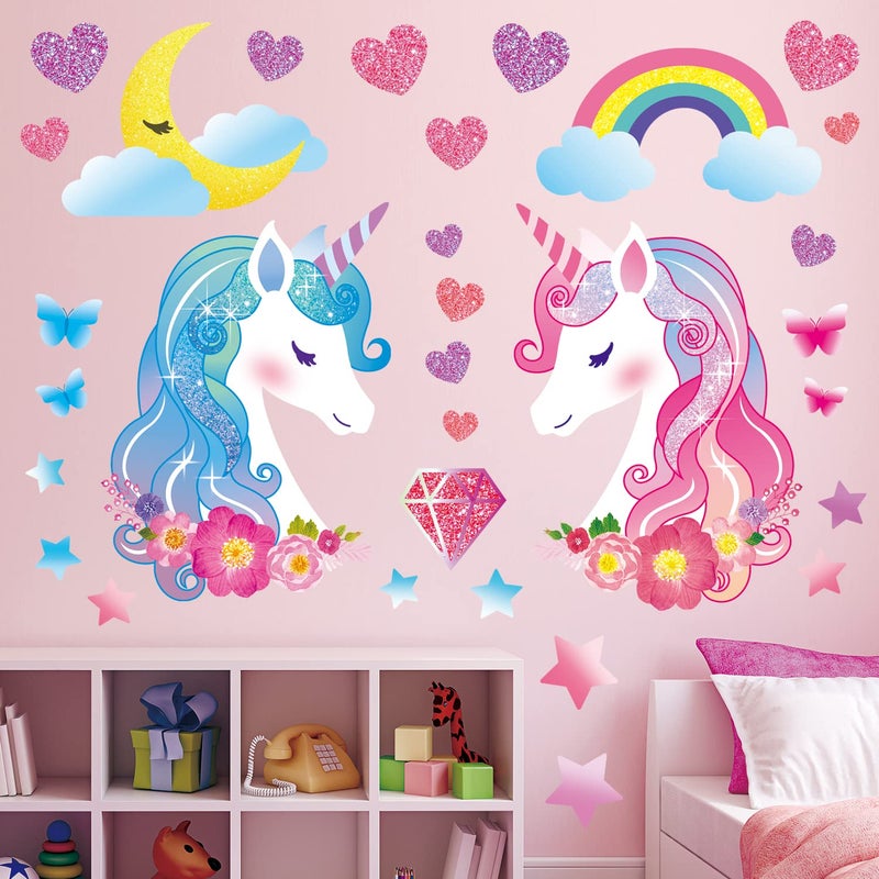 DECOWALL DS88068 Unicorn Wall Stickers Decals Kids Bedroom dcor Girls Room Pink Furniture for Toddler Decorations Princess Poster Art Baby Nursery