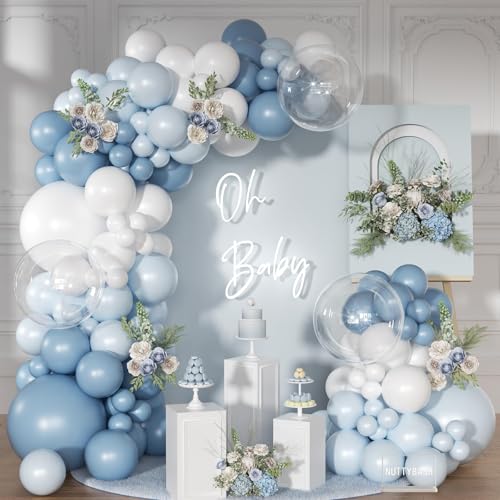 NUTTYBASH Dusty Blue Balloon Arch Kit 126 Pcs Light Blue and White Balloon Arch Garland Kit Include Macaron Balloons for Wedding Birthday Baby Shower Gender Reveal Bridal Decorations - Image 1