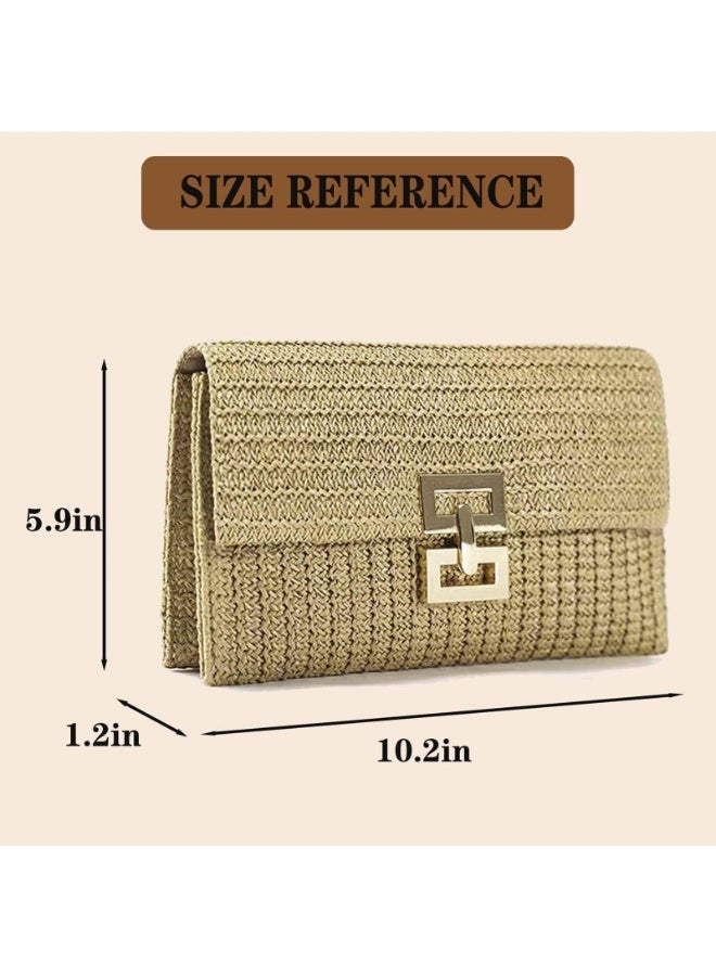 Bohemia Woven Straw Clutch Envelope Purse for Women, Multicoloured Striped, 26x15x3 cm - Image 2