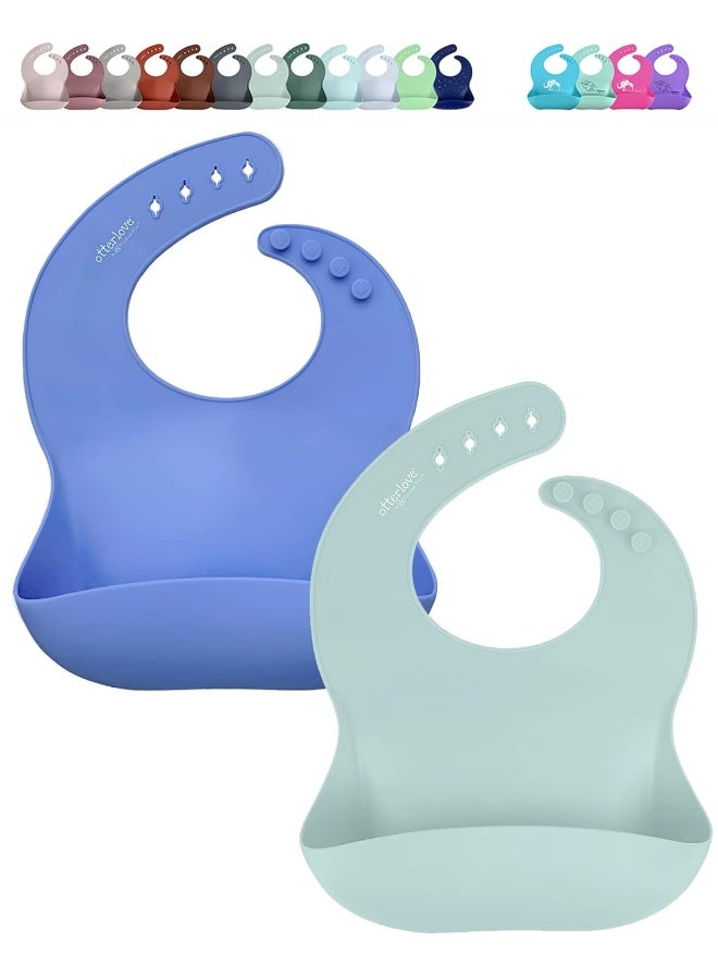 otterlove Silicone Baby Bibs with No Fillers, Wide Food Catching Pocket, 100% Pure LFGB Platinum Silicone, Very Peri and Sage, pack of 2 - Image 1