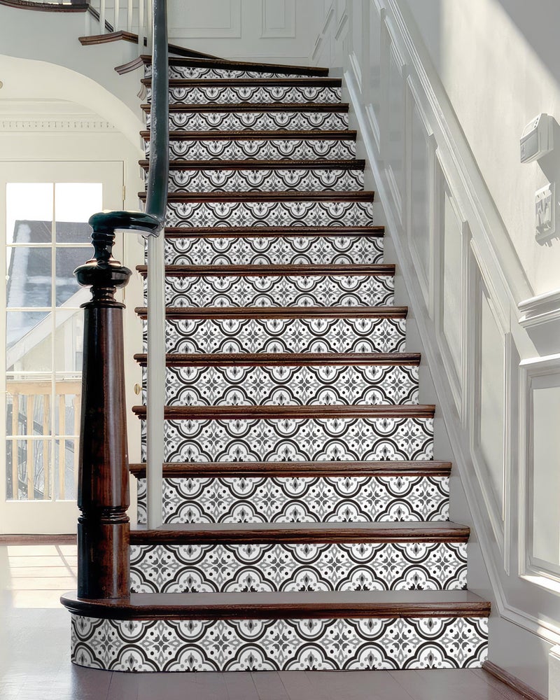 FLFK Black Patterns Stair Stickers - Set of 15, Peel and Stick Stair Riser Decals, 39.3"x7.08" - Image 3