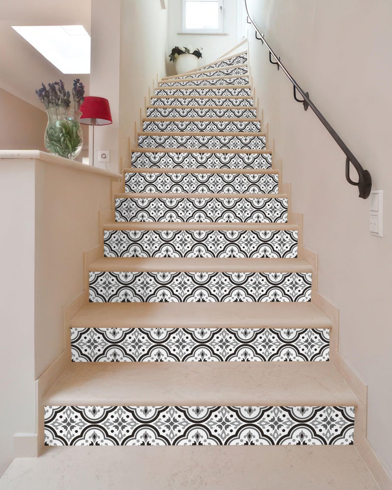 FLFK Black Patterns Stair Stickers - Set of 15, Peel and Stick Stair Riser Decals, 39.3"x7.08" - Image 4