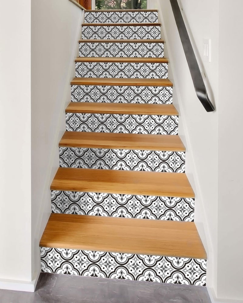 FLFK Black Patterns Stair Stickers - Set of 15, Peel and Stick Stair Riser Decals, 39.3"x7.08" - Image 5