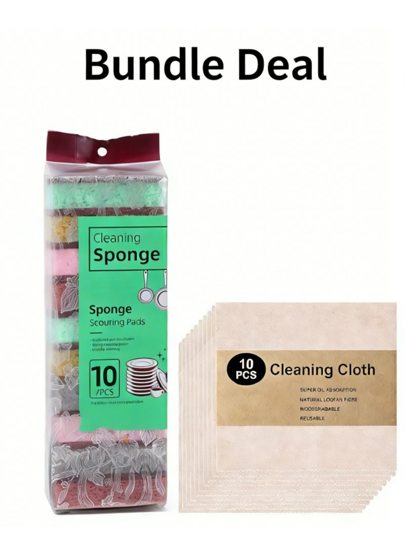 All-in-One Dish Cleaning Solution Bundle, Save AED 12:10 Colorful Sponges & 10 Reusable Microfiber Cloths - Image 1