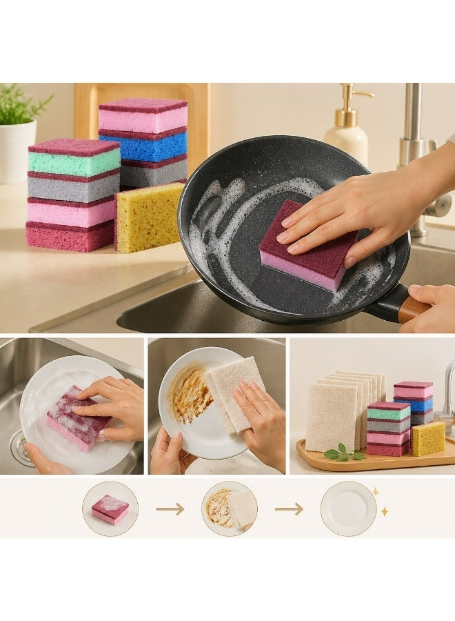 20PCS Kitchen Cleaning Set, 10 Non-Scratch Dish Sponges + 10 Natural Loofah Cleaning Cloths, Reusable Scrub Pads & Dish Cloths for Dishes, Pots, Pans, Countertops and Home Cleaning - Image 2