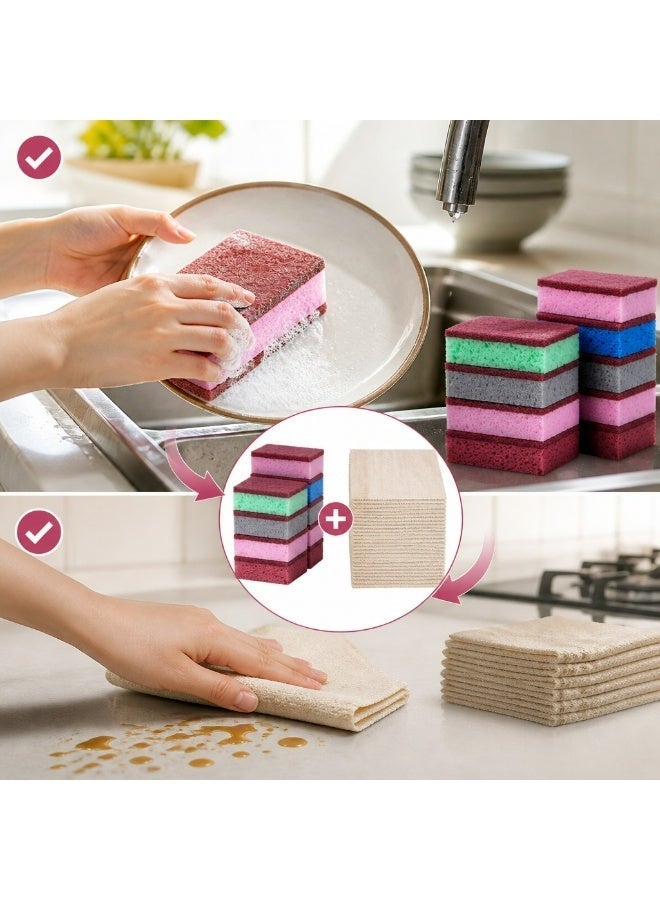 20PCS Kitchen Cleaning Set, 10 Non-Scratch Dish Sponges + 10 Natural Loofah Cleaning Cloths, Reusable Scrub Pads & Dish Cloths for Dishes, Pots, Pans, Countertops and Home Cleaning - Image 4
