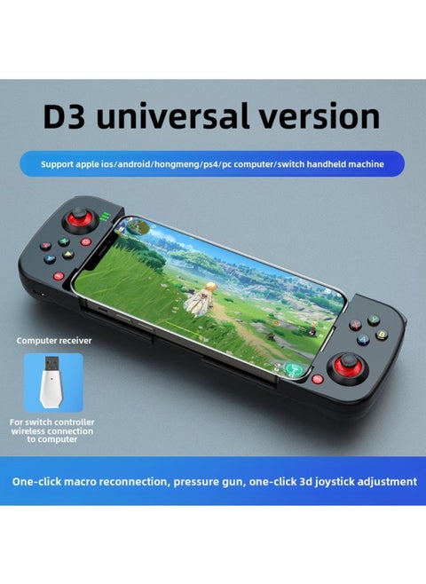 لوحة ألعاب لاسلكية D3 للهواتف المحمولة تعمل بالبلوتوث 5.0 تعمل بنظام أندرويد وiosMFI لاسلكية تعمل بالبلوتوث للهواتف المحمولة قابلة للتمدد باليد - لون المنتج: مقبض D3 أسود + جهاز استقبال