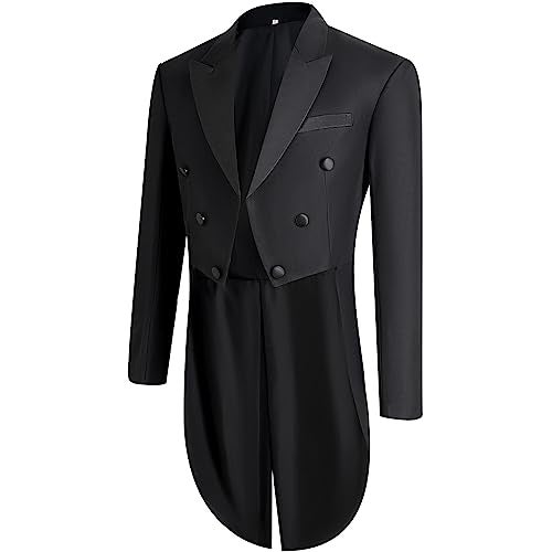Catheive Mens Tailcoat Suit Jacket Tuxedo Double Breast Swallow Tail Coat Pants Bow Tie Black - Image 4