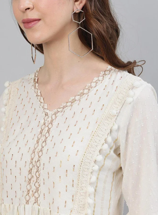 آي شين ISHIN Tassel Trim Lace Insert Mini Dress