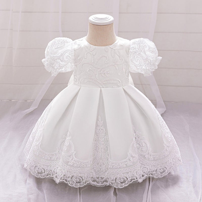 New Long Skirt Children'S Princess Skirt Puff Sleeve Forged Cloth Party Dress Bow Baby One-Year-Old Baptism Suit - Image 4