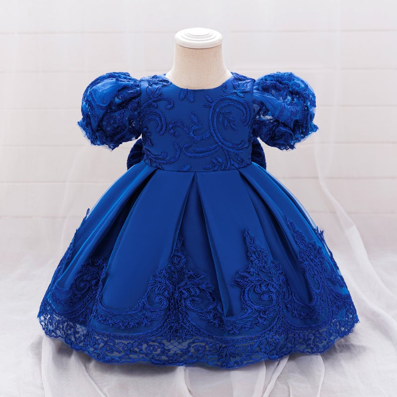 New Long Skirt Children'S Princess Skirt Puff Sleeve Forged Cloth Party Dress Bow Baby One-Year-Old Baptism Suit - Image 5