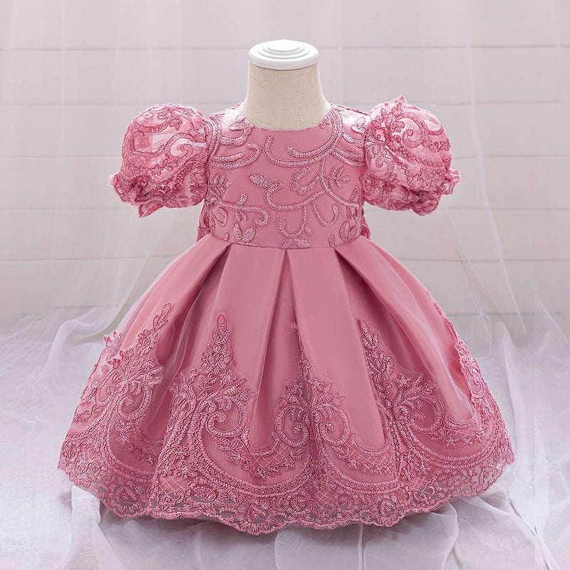 New Long Skirt Children'S Princess Skirt Puff Sleeve Forged Cloth Party Dress Bow Baby One-Year-Old Baptism Suit - Image 3