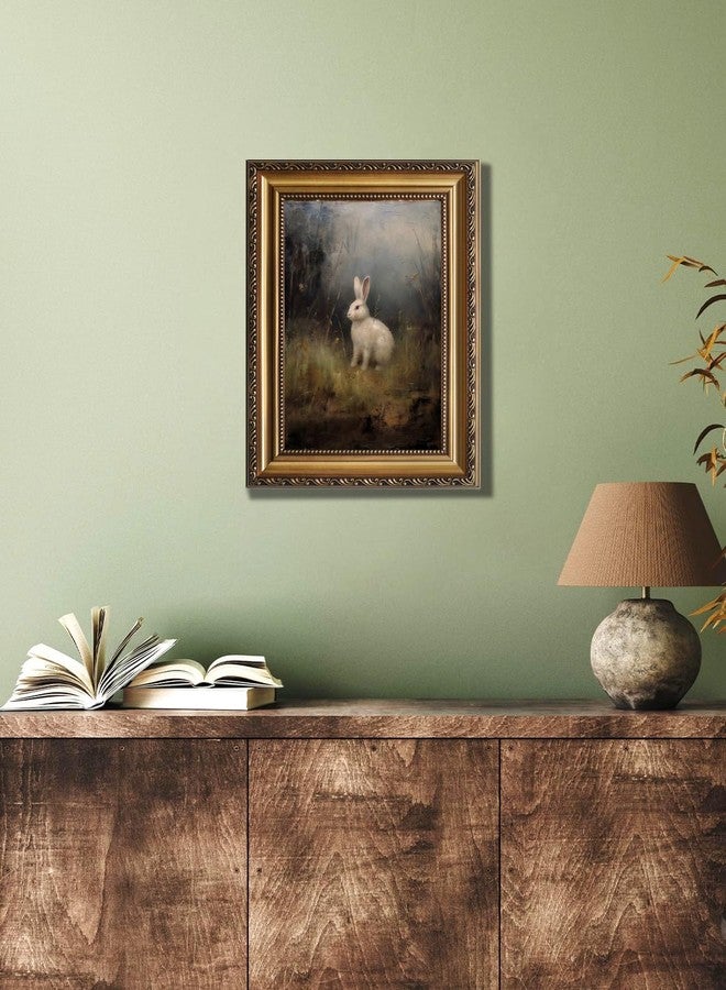KBKBART Vintage Framed Wall Art for Living Room, Dark Academia Decor Wild Hare Rabbit Vintage Oil Painting, Retro Animal Bunny Canvas Art Prints Wall Decor for Dark Aesthetic, Gold Framed Artwork, 9"x12" - Image 3
