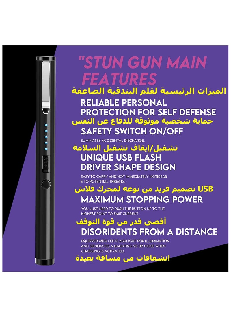 Generic - Mini Protable High Voltage Stun Gun Pen for Self Defense Safety Protection Electric Shock USB Rechargeable with LED Flashlight, Black - Image 1