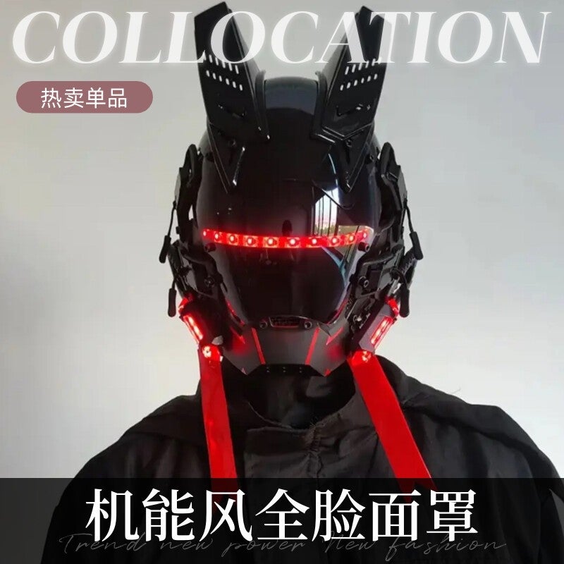Cyberpunk LED Mask Helmet with Wings - Image 3
