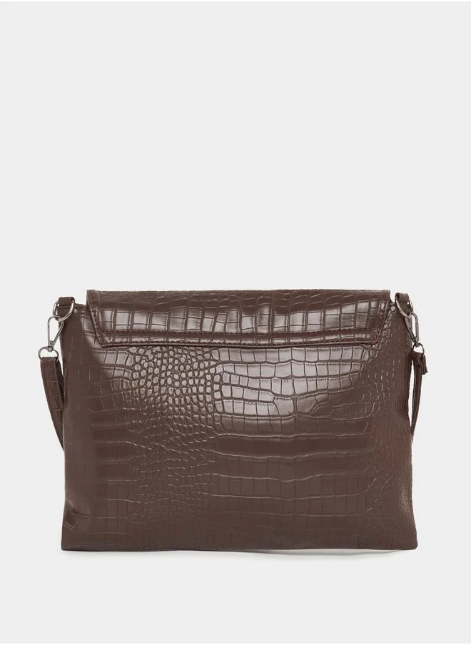 Styli Croc Textured Flap Over Clutch
