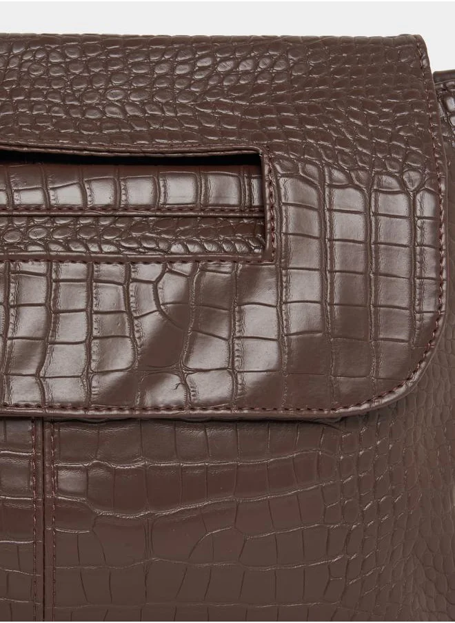 Styli Croc Textured Flap Over Clutch
