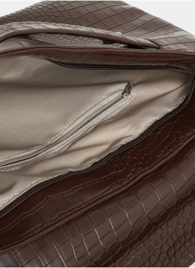 Styli Croc Textured Flap Over Clutch