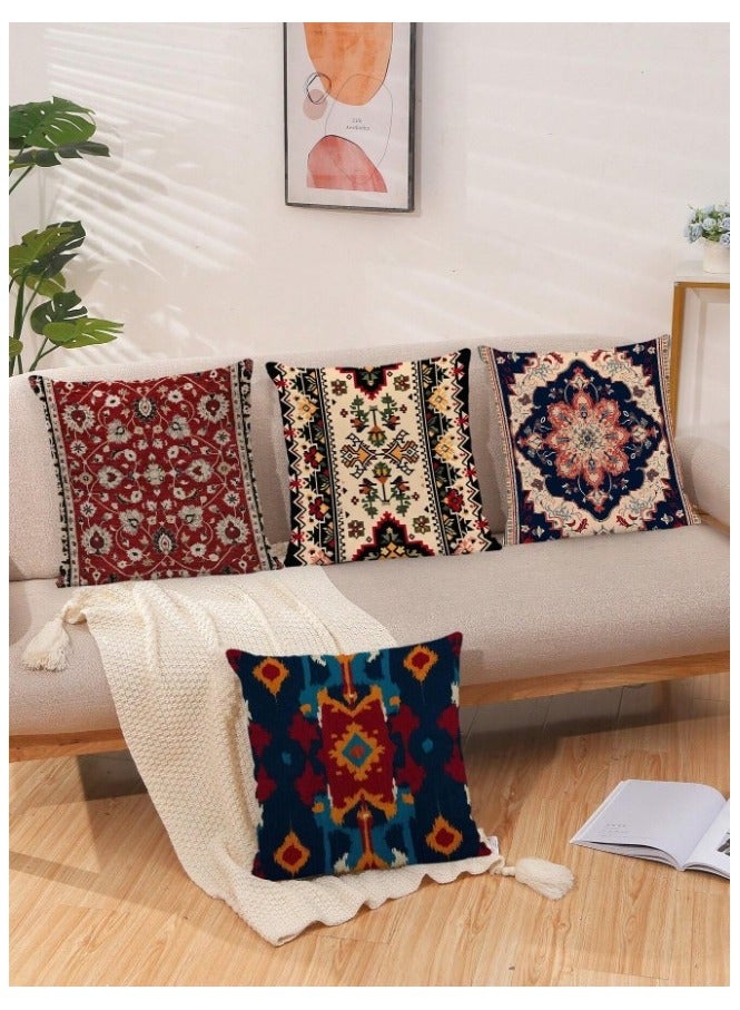 Cushion cover set of 4 pieces, bohemian design, bright and solid colors, size 45 cm x 45 cm, without filling  - Image 1