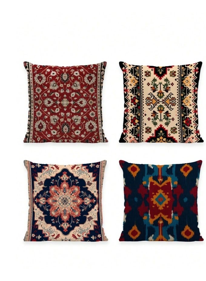 Cushion cover set of 4 pieces, bohemian design, bright and solid colors, size 45 cm x 45 cm, without filling  - Image 2
