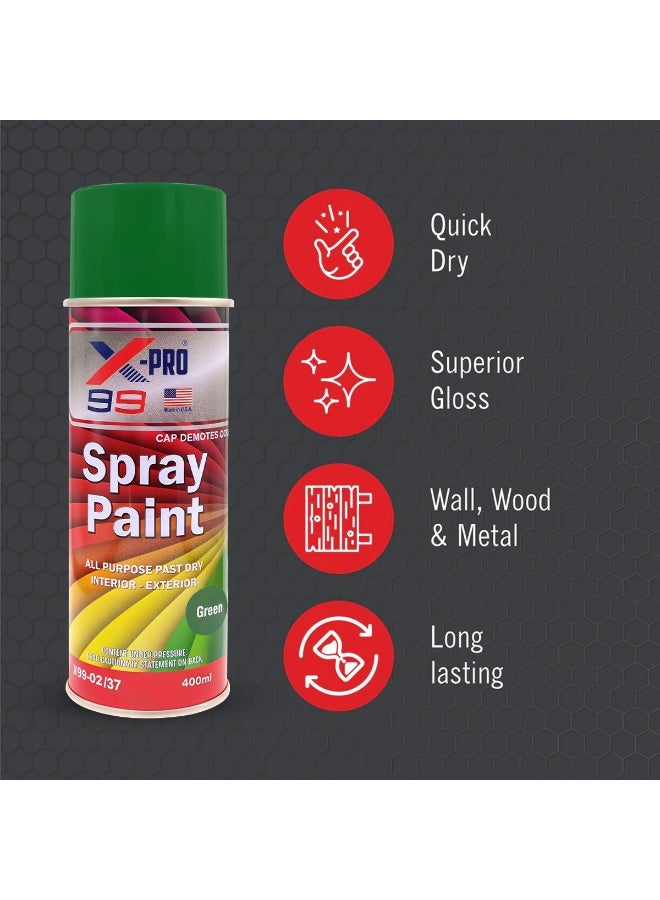Xpro X-PRO 99 Green Spray Paint 450ml – Quick Dry, High Gloss, All-Purpose Interior & Exterior Use for Wood, Metal, Canvas, Automotive Touch-Up & DIY Projects X99-02/37 - Image 3