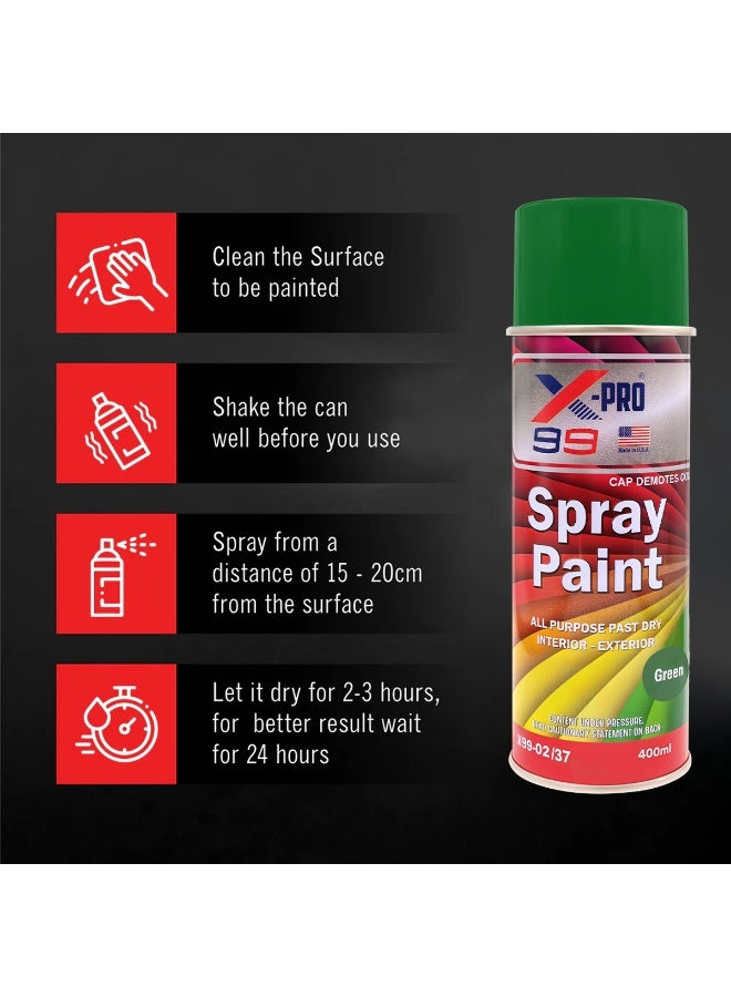Xpro X-PRO 99 Green Spray Paint 450ml – Quick Dry, High Gloss, All-Purpose Interior & Exterior Use for Wood, Metal, Canvas, Automotive Touch-Up & DIY Projects X99-02/37 - Image 4