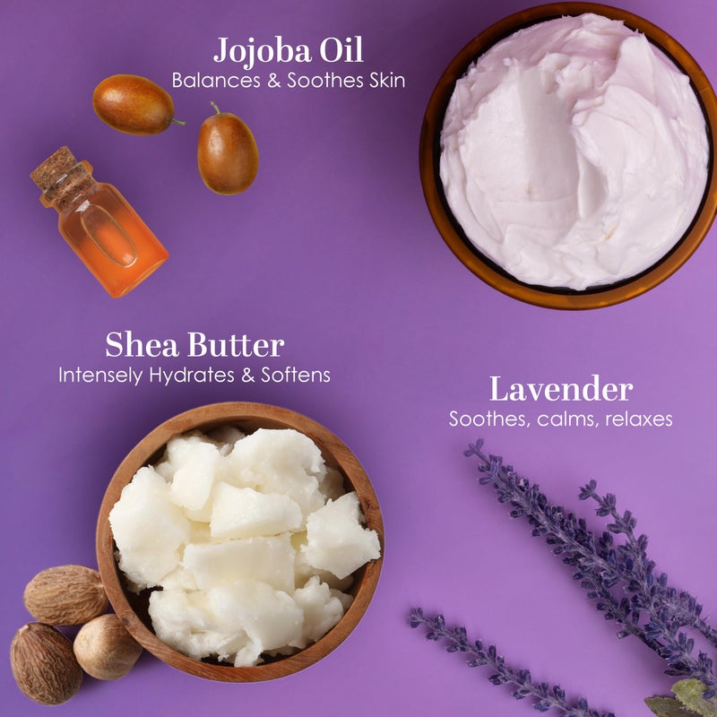 Better Shea Butter زبدة الجسم باللافندر مع زبدة الشيا، الجوجوبا وزيت اللافندر العطري - لوشن طبيعي للنساء، مرطب غير دهني للبشرة الجافة، كريم جسم مخفوق - Image 4